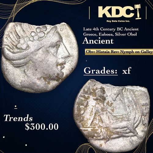 Late 4th Century BC Ancient Greece, Euboea, Silver Obol Ancient Grades xf