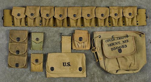 Group of WW I era canvas pouches, to include a Cover Tripod Mount M2, etc.