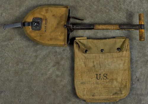 WW I canvas grenade bag, stamped U. S., HH-Co 7-18, 10 1/2'' w., together with a R.I.A. 1909