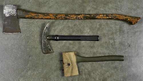WW II Plumb axe with a British made canvas cover, stamped M. W. & B 1944, 15 1/2'' l., together w