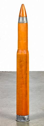 WW II wooden practice 105mm shell, for a Howitzer, 35'' l.