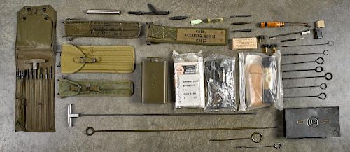 Five WW II and later gun cleaning kits, together with a squad pistol cleaning kit box only and mis