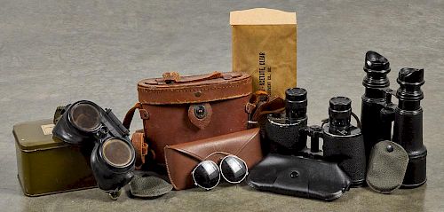 Group of military optical items, to include a pair of Wollensak M5, 6 x 30 binoculars with case, a