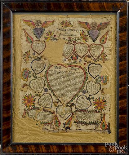 Georg Speyer, printed and handcolored fraktur house blessing, dated 1785, 17 1/2'' x 13 1/2''.
