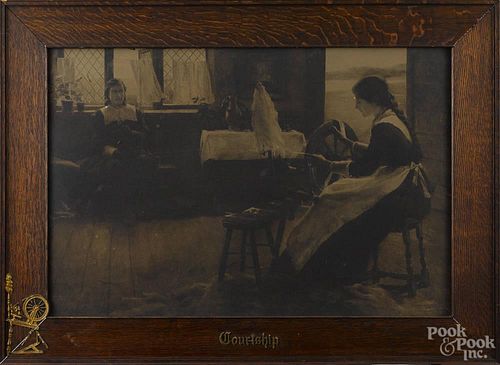 J. S. King engraved interior scene, inscribed Courtship, housed in an oak frame, 20'' x 30''.