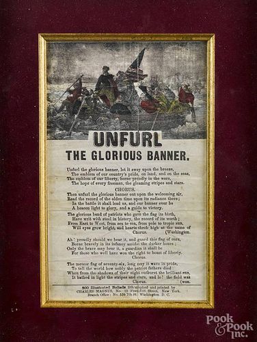 Civil War Federal army printed songsheet, titled Unfurl the Glorious Banner