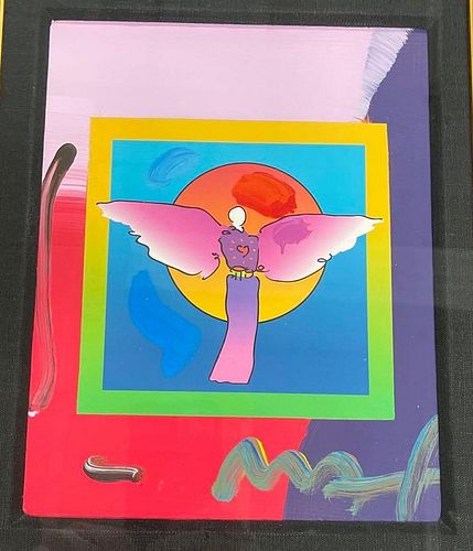 Peter Max Mixed Media Acrylic on paper "Angel with Sun on Blends" 2006