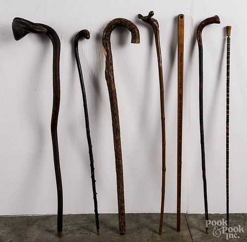 Collection of seven canes and walking sticks, 19th/20th c., to include root examples