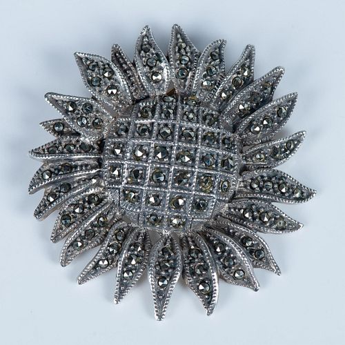 Beautiful Sterling Silver and Marcasite Flower Brooch