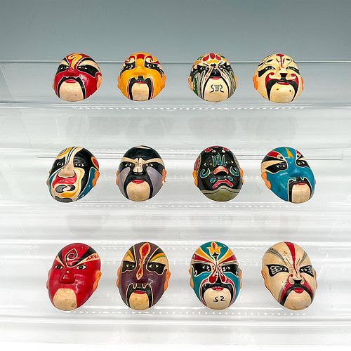 12pc Chinese Ceramic Miniature Opera Masks
