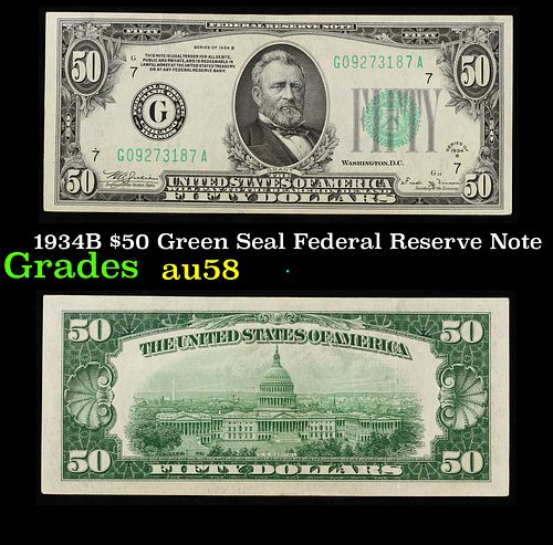 1934B $50 Green Seal Federal Reserve Note Grades Choice AU/BU Slider