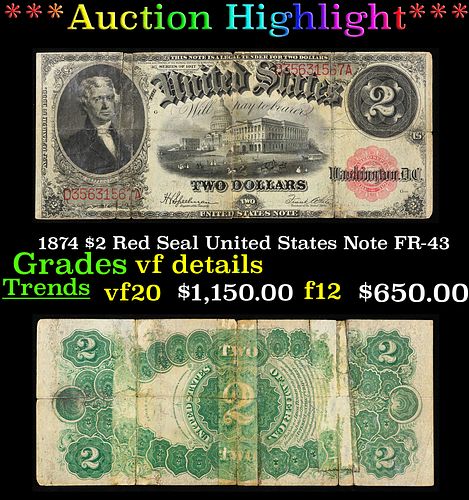1917 $2 Large Size Legal Tender Note Thomas Jefferson Grades vf details Signatures Speelman/White (fc)