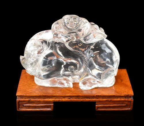 Chinese Rock Crystal Carved Boy on Buffalo,Qing D.