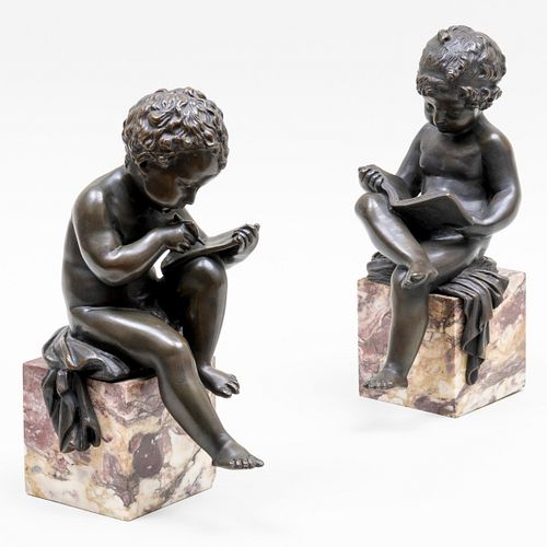 Charles Gabriel Sauvage (Lemire) (1741-1827): 'L' Enfant Lisant' and 'L'Enfant Dessinant'
