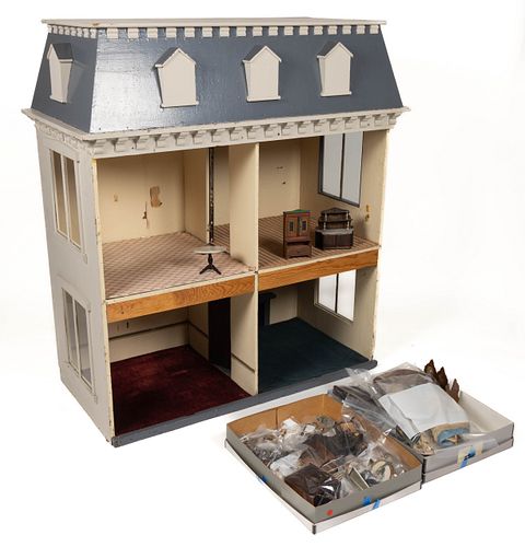 AMERICAN PAINTED WOOD TWO-STORY DOLLHOUSE
