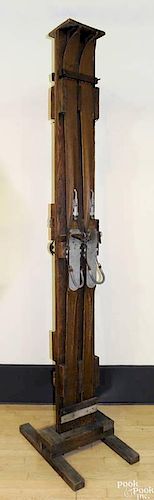 Two pairs of antique skis, 96 1/2'' l.