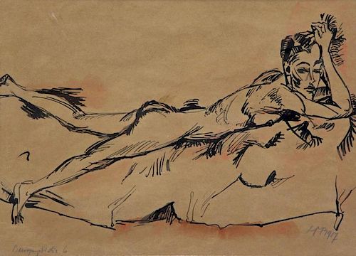 PECHSTEIN, Max Hermann. "Reclining Female Nude"