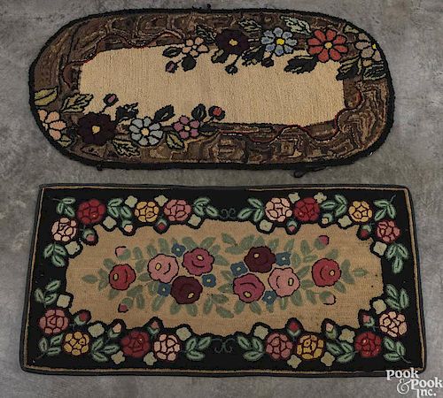 Two floral hooked rugs, early 20th c., 4'10'' x 2'6'' and 4'8'' x 2'5''.