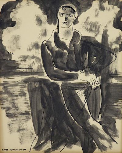 SPRINCHORN, Carl. Ink on Paper. Seated Woman.