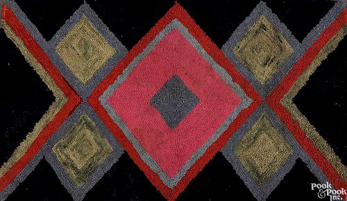 Geometric hooked rug, early 20th c., 48'' x 28''.