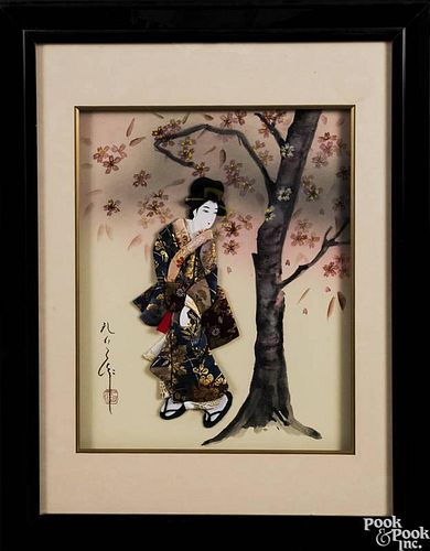 Contemporary mixed media portrait of a Geisha, 17'' x 13 1/2''.