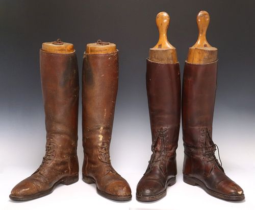 (2 PR) ENGLISH BROWN LEATHER RIDING BOOTS WITH TREES