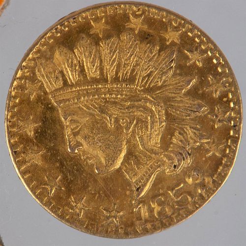 1853 ROUND INDIAN #1 CALIFORNIA GOLD COIN EF