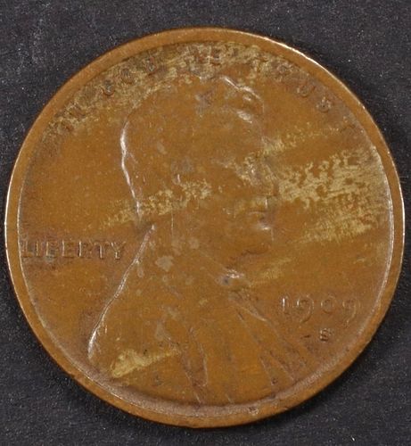 1909-S VDB WHEAT CENT VF, SCRATCHES
