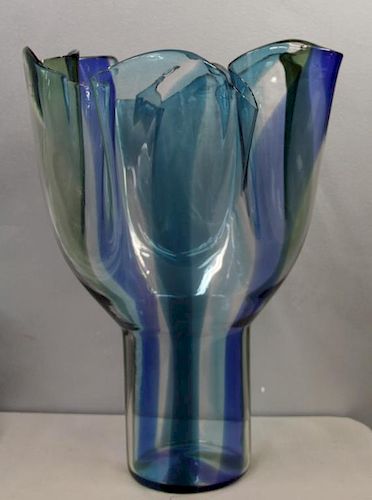 Timo Sorpaneva Large Signed  Art Glass Vase.