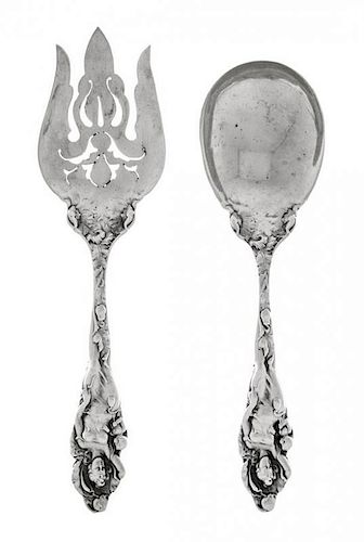 An American Silver Two-Piece Salad Serving Set, Reed & Barton, Taunton, MA, 20th Century, Love Disarmed pattern, recast