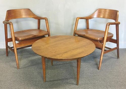 Vintage Pair of Gunlocke Chairs with Coffee Table.