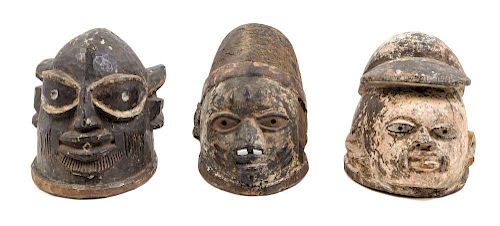 A Collection of Three Yoruba Helmets, NIGERIA, FIRST HALF OF 20TH CENTURY,