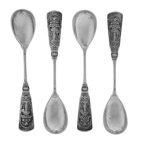 A Set of Four American Silver Coffee Spoons, Gorham Mfg. Co., Providence, RI, Circa 1880, Gilpen pattern