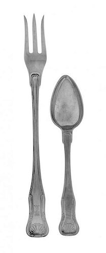 A Set of American Silver Flatware Articles, S. Kirk & Sons, Baltimore, MD, Mid 19th Century, King pattern, engraved with crest a