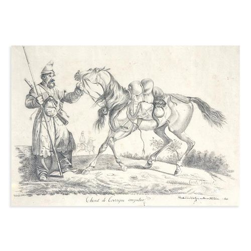 A Cossack With a Horse. French-German. Pencil on Paper.