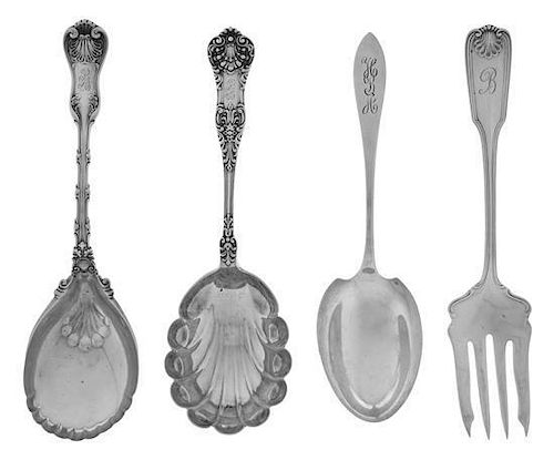 A Group of American Silver Flatware Servers, Various Makers, 20th Century, comprising 1 cold meat fork, Towle Silversmiths, Newb