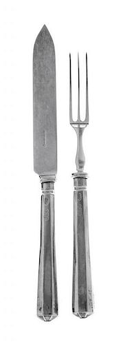 * An English Silver Fruit Service, Sutherland & Roden, Sheffield, 1918, comprising 6 fruit knives and 6 fruit forks, with facete