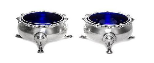 A Pair of English Silver Salts, James Dixon & Sons, Sheffield, 1907, in Georgian style, of squat circular form with gadrooned ri