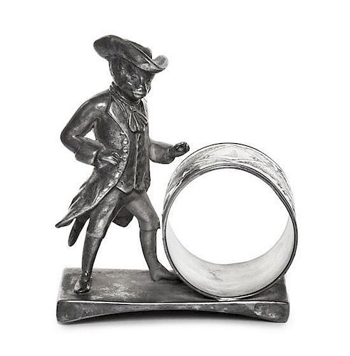 An American Silver-Plate Napkin Ring with a Colonialist Monkey, Middletown Plate Co., Middletown, CT, Late 19th Century, on a re