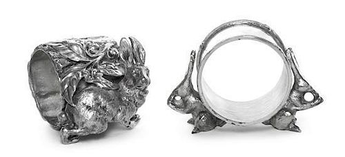 Two American Silver-Plate Figural Napkin Rings with Rabbits, Late 19th Century, the first with ring with bound reeded borders su