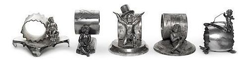 A Group of Five American Silver-Plate Figural Napkin Rings with Putti, Various Makers, Late 19th/Early 20th Century, comprising