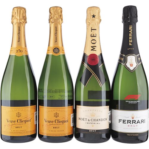 Veuve Clicquot (2) / Möet & Chandon / Ferrari. Champagne y Vino Espumoso. Total de piezas: 4.