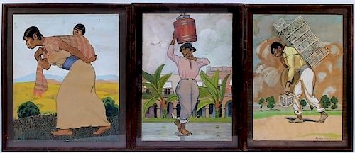 3 Pedro Sanchez Mexican Social Realist Paintings