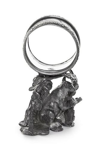 An American Silver-Plate Figural Napkin Ring with a Squirrel, Reed & Barton, Taunton, MA, Circa 1888, the base formed as a large