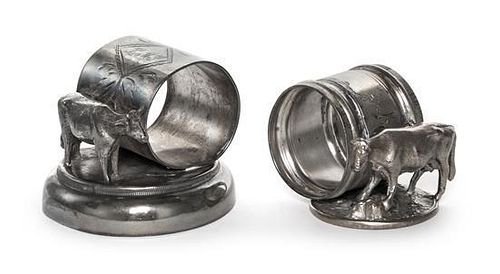 Two American Silver-Plate Figural Napkin Rings with Cows, Late 19th Century/Early 20th Century, the first on a stepped domed bas