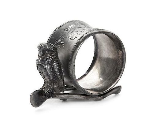 An American Silver-Plate Figural Napkin Ring with an Owl, Van Bergh Silver Plate Co., Rochester, NY, Late 19th/Early 20th Centur