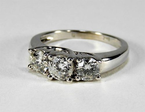 14K White Gold Round Cut 3 Stone Diamond Ring