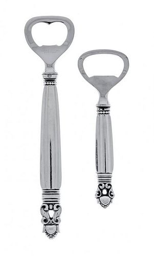 Two Danish Silver Bottle Openers, Georg Jensen Silversmithy, Copenhagen, 1933-77, Acorn pattern, in sizes, with silver handles a