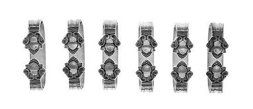 * A Set of Six Danish Silver Napkin Rings, Georg Jensen, Copenhagen, 1945-77, Acorn pattern