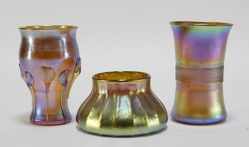 3 Tiffany Studios Iridescent Favrile Glass Vases